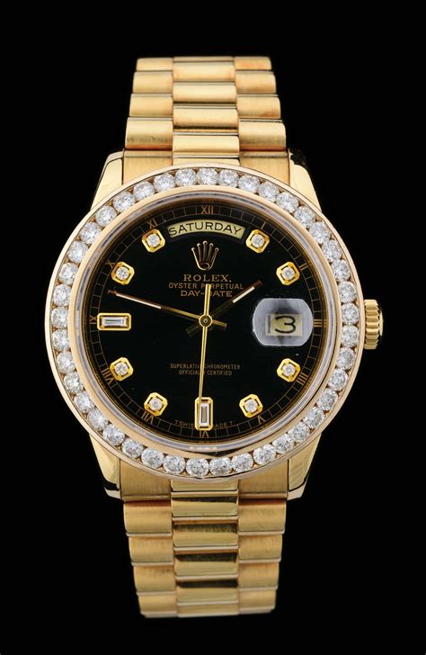 rolex day-date black dial diamond